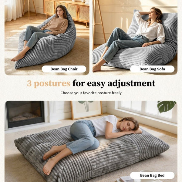 English Elm Dy-Ddy-Shenhui1,oversized Corduroy Bean Bag with Memory Foam Fill for Dorms and Living Rooms Light Gray W3737P530689