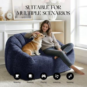 English Elm Starry Sky Bear Paw Oversized Bean Bag Sofa Faux Fur Plush Armrest Lounger for Bedroom Blue W3737P530964