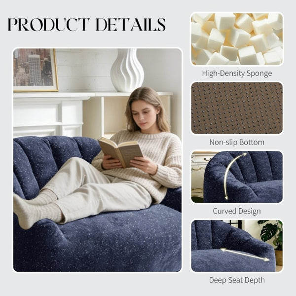 English Elm Starry Sky Bear Paw Oversized Bean Bag Sofa Faux Fur Plush Armrest Lounger for Bedroom Blue W3737P530964