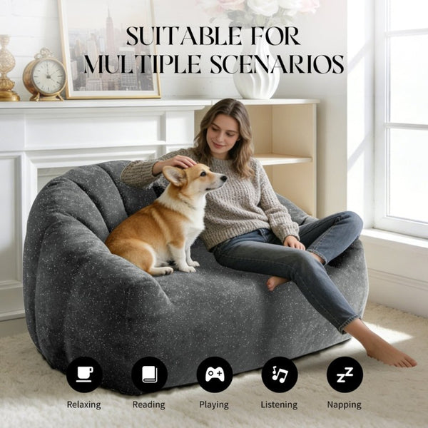 English Elm Starry Sky Bear Paw Oversized Bean Bag Sofa Faux Fur Plush Armrest Lounger for Bedroom Grey W3737P530966