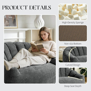 English Elm Starry Sky Bear Paw Oversized Bean Bag Sofa Faux Fur Plush Armrest Lounger for Bedroom Grey W3737P530966