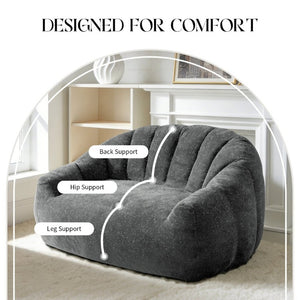 English Elm Starry Sky Bear Paw Oversized Bean Bag Sofa Faux Fur Plush Armrest Lounger for Bedroom Grey W3737P530966