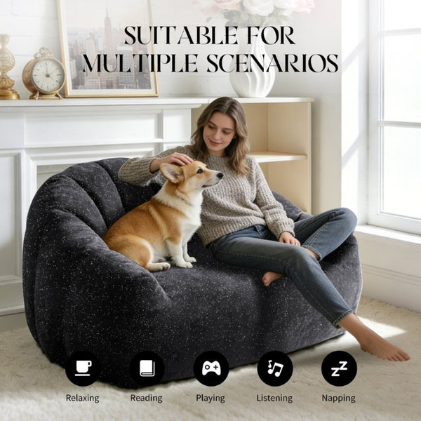 English Elm Starry Sky Bear Paw Oversized Bean Bag Sofa Faux Fur Plush Armrest Lounger for Bedroom Black W3737P530969