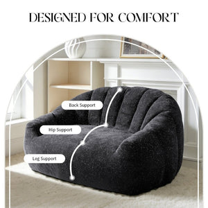English Elm Starry Sky Bear Paw Oversized Bean Bag Sofa Faux Fur Plush Armrest Lounger for Bedroom Black W3737P530969