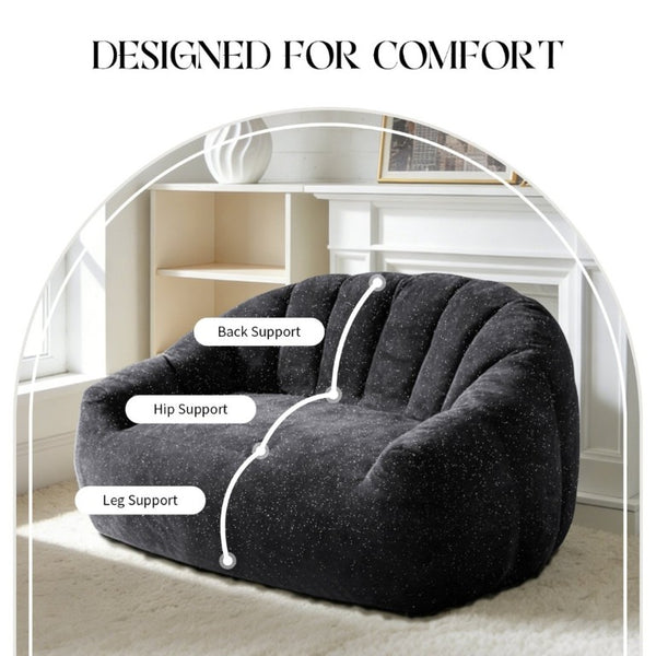 English Elm Starry Sky Bear Paw Oversized Bean Bag Sofa Faux Fur Plush Armrest Lounger for Bedroom Black W3737P530969