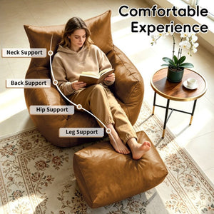 English Elm Pbpmjt-Bean Bag Sofa with Ottoman Faux Leather Tech Fabric Lounge Chair for Adults W3737P531093