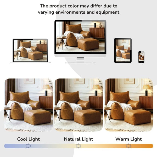 English Elm Pbpmjt-Bean Bag Sofa with Ottoman Faux Leather Tech Fabric Lounge Chair for Adults W3737P531093