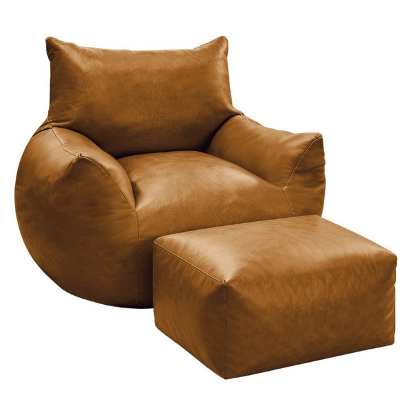 English Elm Pbpmjt-Bean Bag Sofa with Ottoman Faux Leather Tech Fabric Lounge Chair for Adults W3737P531093