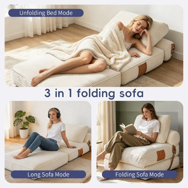 English Elm Lazy Convertible Foam Lounge Chair Foldable Sofa Bed for Dorm Living Room Studio W3737P531275