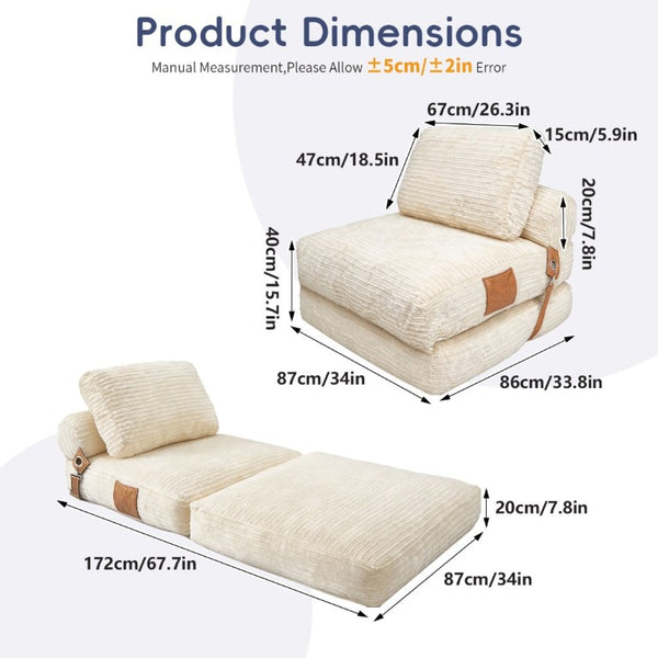 English Elm Lazy Convertible Foam Lounge Chair Foldable Sofa Bed for Dorm Living Room Studio W3737P531275