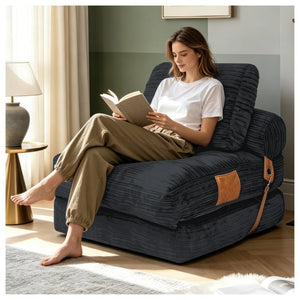 English Elm Lazy Convertible Lounge Chair Fold Out Sofa Bed for Small Spaces and Guest Rooms Dark Grey W3737P531281