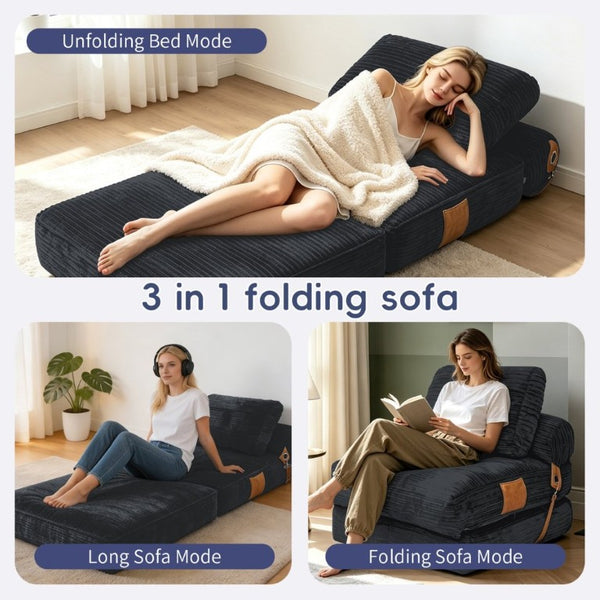 English Elm Lazy Convertible Lounge Chair Fold Out Sofa Bed for Small Spaces and Guest Rooms Dark Grey W3737P531281