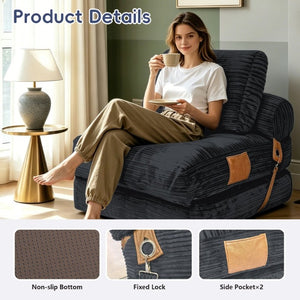 English Elm Lazy Convertible Lounge Chair Fold Out Sofa Bed for Small Spaces and Guest Rooms Dark Grey W3737P531281