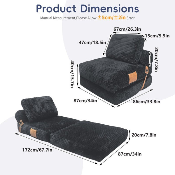 English Elm Lazy Convertible Lounge Chair Fold Out Sofa Bed for Small Spaces and Guest Rooms Dark Grey W3737P531281