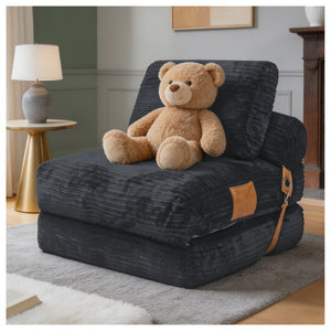 English Elm Lazy Convertible Lounge Chair Fold Out Sofa Bed for Small Spaces and Guest Rooms Dark Grey W3737P531281