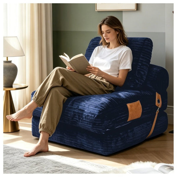 English Elm Lazy Convertible Lounge Chair Fold Out Sofa Bed for Small Spaces and Guest Rooms Blue W3737P531283