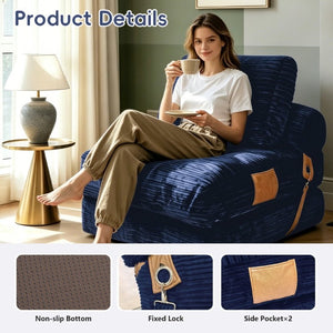English Elm Lazy Convertible Lounge Chair Fold Out Sofa Bed for Small Spaces and Guest Rooms Blue W3737P531283