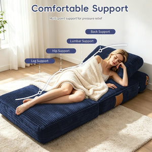 English Elm Lazy Convertible Lounge Chair Fold Out Sofa Bed for Small Spaces and Guest Rooms Blue W3737P531283