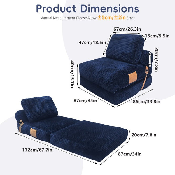 English Elm Lazy Convertible Lounge Chair Fold Out Sofa Bed for Small Spaces and Guest Rooms Blue W3737P531283