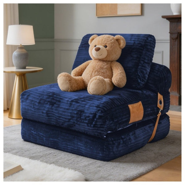 English Elm Lazy Convertible Lounge Chair Fold Out Sofa Bed for Small Spaces and Guest Rooms Blue W3737P531283