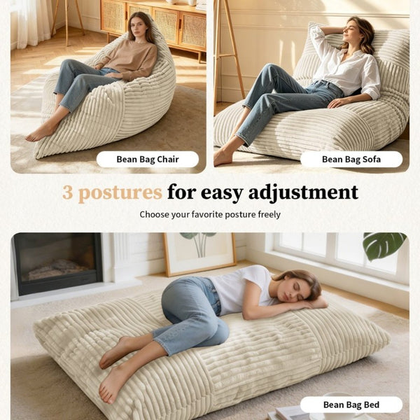 English Elm Dy-Ddy-Shenhui1,oversized Corduroy Bean Bag with Memory Foam Fill for Dorms and Living Rooms White W3737P531290