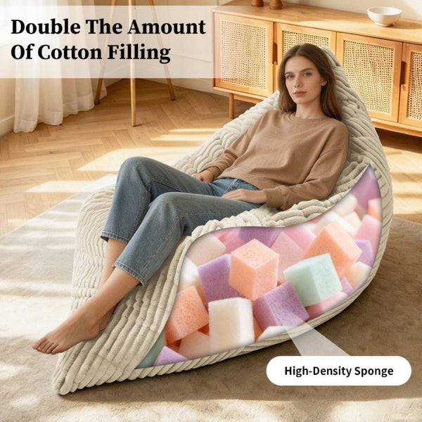 English Elm Dy-Ddy-Shenhui1,oversized Corduroy Bean Bag with Memory Foam Fill for Dorms and Living Rooms White W3737P531290