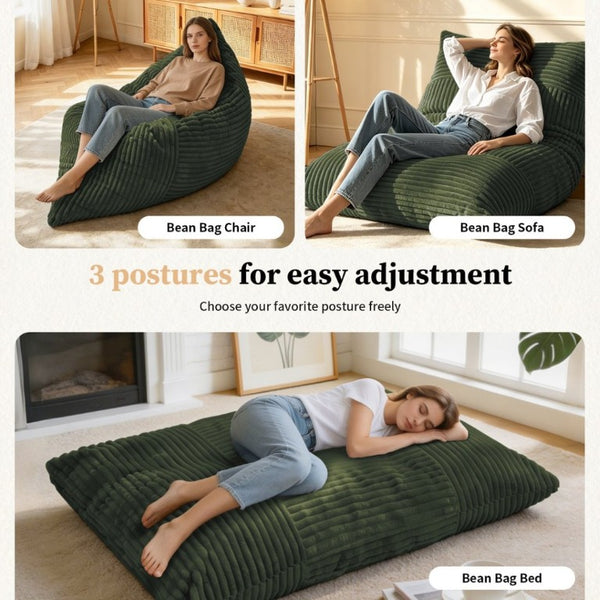 English Elm Dy-Ddy-Shenhui1,oversized Corduroy Bean Bag with Memory Foam Fill for Dorms and Living Rooms Green W3737P531296