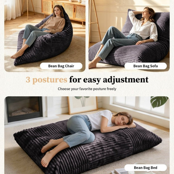 English Elm Dy-Ddy-Shenhui1,oversized Corduroy Bean Bag with Memory Foam Fill for Dorms and Living Rooms Dark Grey W3737P531307