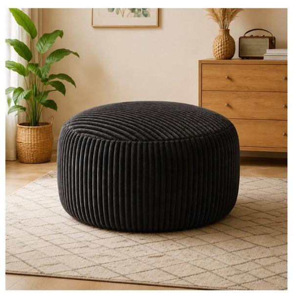 English Elm Oversized Corduroy Bean Bag Chair Memory Foam Round Lounge Seat for Bedroom Dorm Black W3737P531628