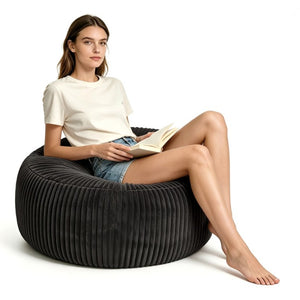 English Elm Oversized Corduroy Bean Bag Chair Memory Foam Round Lounge Seat for Bedroom Dorm Black W3737P531628
