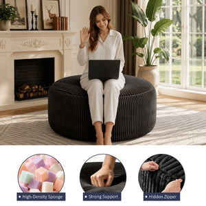 English Elm Oversized Corduroy Bean Bag Chair Memory Foam Round Lounge Seat for Bedroom Dorm Black W3737P531628