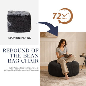 English Elm Oversized Corduroy Bean Bag Chair Memory Foam Round Lounge Seat for Bedroom Dorm Black W3737P531628
