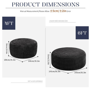 English Elm Oversized Corduroy Bean Bag Chair Memory Foam Round Lounge Seat for Bedroom Dorm Black W3737P531628