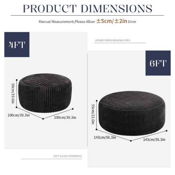 English Elm Oversized Corduroy Bean Bag Chair Memory Foam Round Lounge Seat for Bedroom Dorm Black W3737P531628