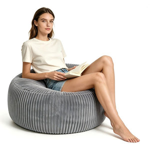 English Elm Oversized Corduroy Bean Bag Chair Memory Foam Round Lounge Seat for Bedroom Dorm Grey W3737P531631