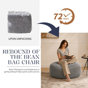 English Elm Oversized Corduroy Bean Bag Chair Memory Foam Round Lounge Seat for Bedroom Dorm Grey W3737P531631