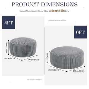 English Elm Oversized Corduroy Bean Bag Chair Memory Foam Round Lounge Seat for Bedroom Dorm Grey W3737P531631