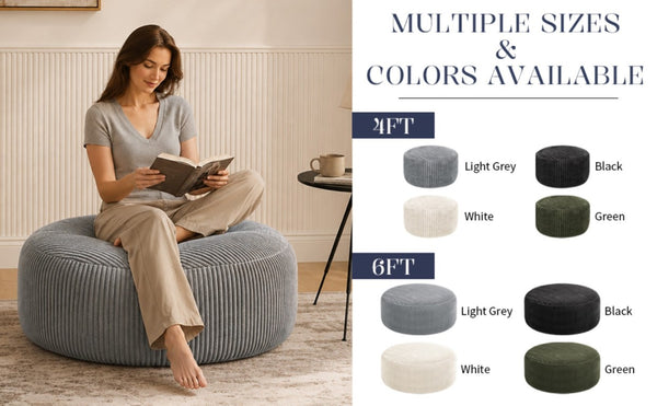 English Elm Oversized Corduroy Bean Bag Chair Memory Foam Round Lounge Seat for Bedroom Dorm Grey W3737P531631