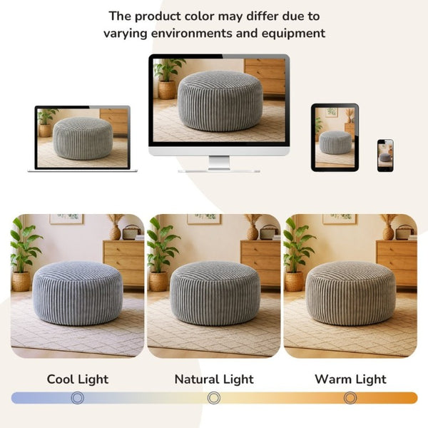 English Elm Oversized Corduroy Bean Bag Chair Memory Foam Round Lounge Seat for Bedroom Dorm Grey W3737P531631