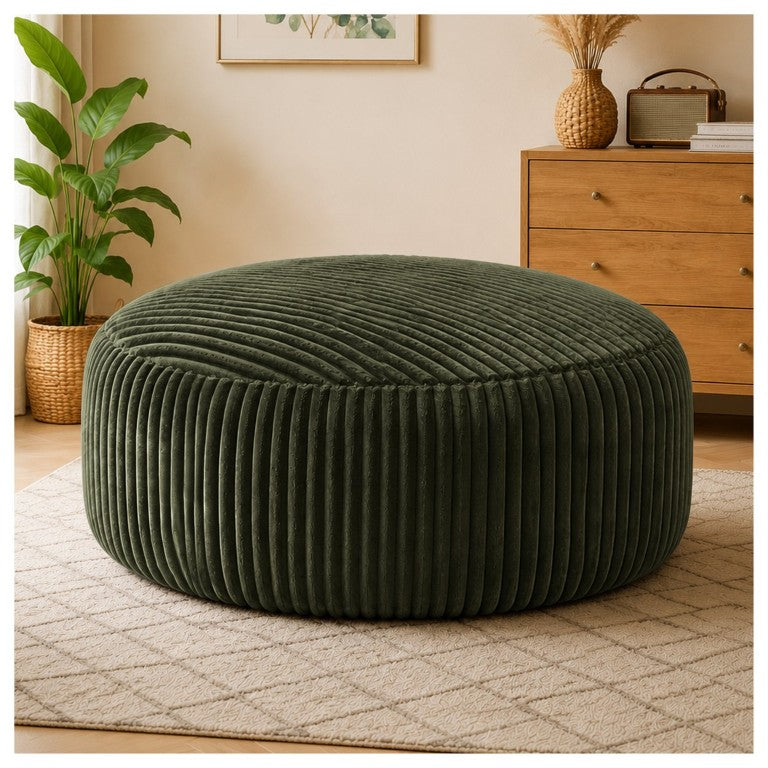 English Elm Oversized Bean Bag Chair Memory Foam Corduroy Round Lounge Seat for Living Room Green W3737P531643