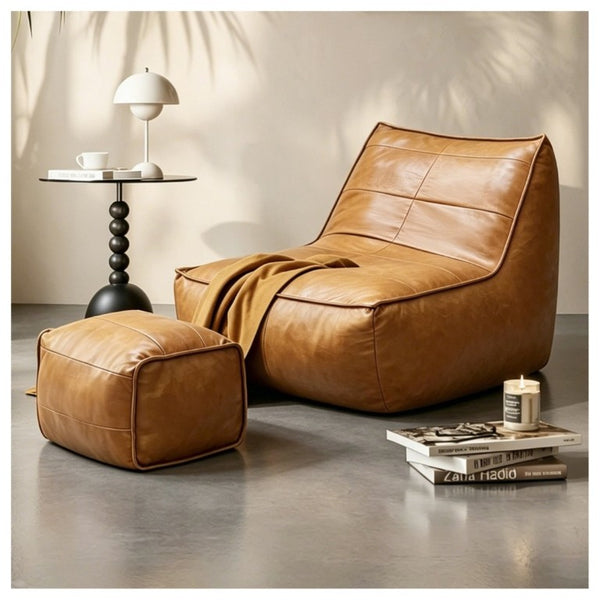English Elm Zpbmmcjt-Bean Bag Lounge Chair Ottoman Set Faux Leather Ergonomic Gaming Seat W3737P531845