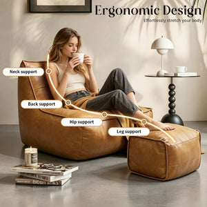 English Elm Zpbmmcjt-Bean Bag Lounge Chair Ottoman Set Faux Leather Ergonomic Gaming Seat W3737P531845