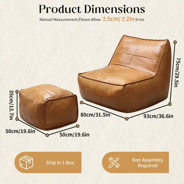 English Elm Zpbmmcjt-Bean Bag Lounge Chair Ottoman Set Faux Leather Ergonomic Gaming Seat W3737P531845