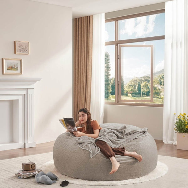 English Elm 6Ft Round Memory Foam Bean Bag Soft Flannel Lounge Chair for Bedroom Living Room W3737P533371