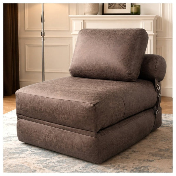 English Elm Lazy Convertible Lounge Chair Sofa Bed in Faux Leather Tech Fabric for Small Spaces W3737P533673