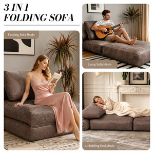 English Elm Lazy Convertible Lounge Chair Sofa Bed in Faux Leather Tech Fabric for Small Spaces W3737P533673