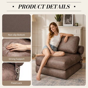 English Elm Lazy Convertible Lounge Chair Sofa Bed in Faux Leather Tech Fabric for Small Spaces W3737P533673