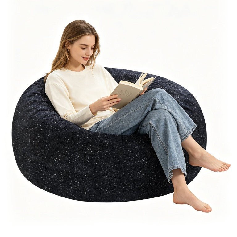 English Elm Starry Sky Round Bean Bag Chair Faux Fur Lurex Plush Memory Foam Lounge Seat Black W3737P557457