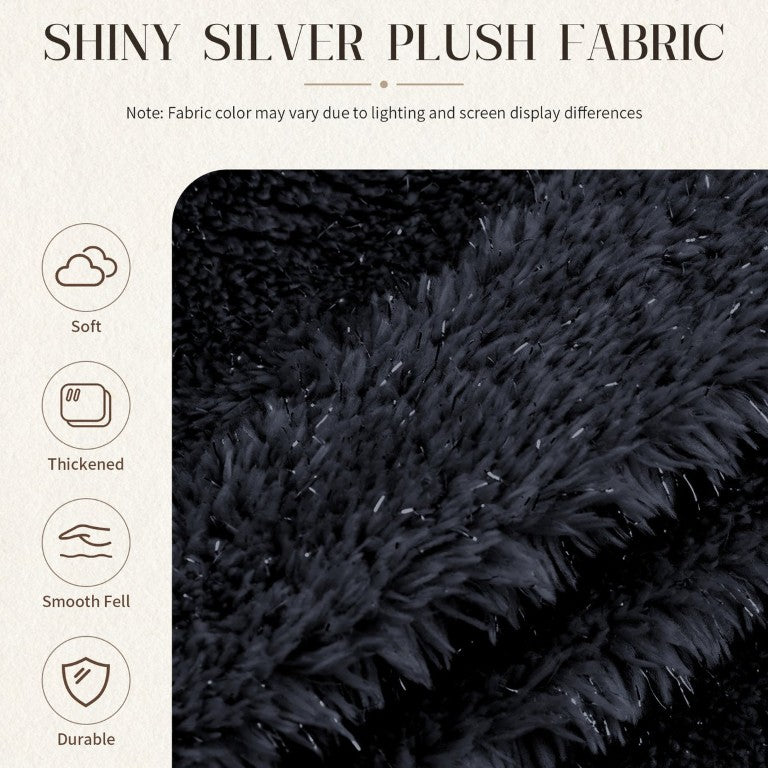 English Elm Starry Sky Round Bean Bag Chair Faux Fur Lurex Memory Foam Living Room Lounge Black W3737P557519