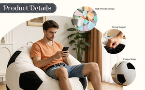 English Elm Small Soccer Ball Bean Bag Flannel Lounge Chair with Memory Foam Fill for Teen Rooms Black+Beige W3737P557641